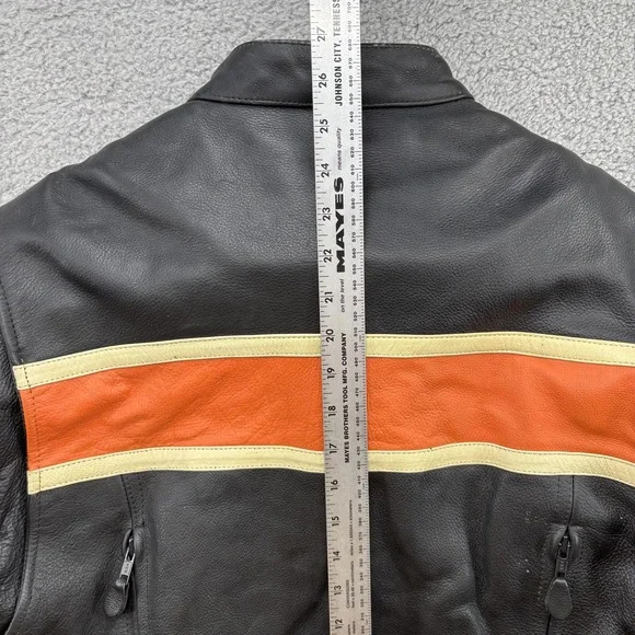 MOB Leather Jacket Mens Medium Black Orange Stripe Premium Cowhide Distressed